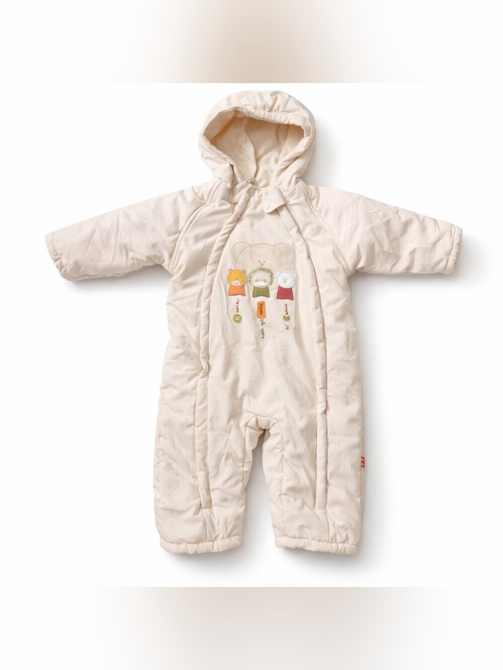 Chicco Beige Hooded Padded Infant  Snowsuit 9M Embroidered Gorpcore Cozy Warm